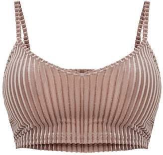 PrettyLittleThing Shape Taupe Striped Velvet Crop Top