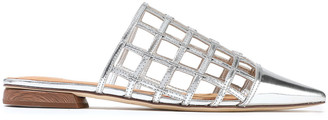 Sigerson Morrison Eddi Embellished Caged Mirrored-leather Mules