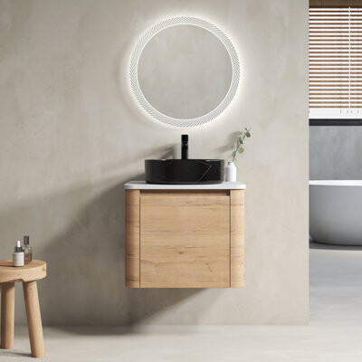 Wateday 24-Inch Wall-Mounted Bathroom Vanity with Ceramic Art Sink and Soft-Close Door, Space-Saving Design