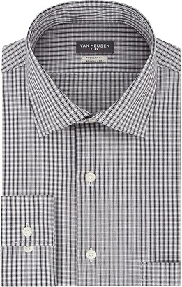 Van Heusen Men's Dress Shirt Regular Fit Flex Collar Check (Granite) Men's Long Sleeve Button Up