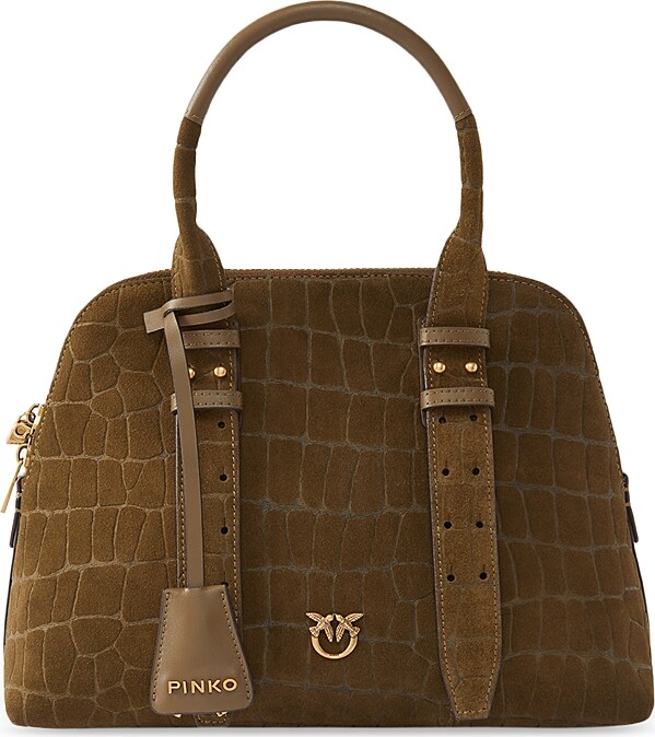 Pinko Medium Croc Embossed Nubuck Leather Bowling Bag