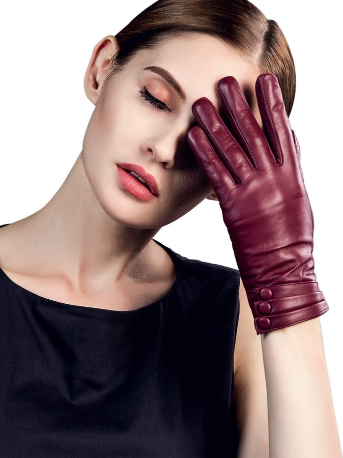 Womens Leather Gloves Touchscreen Winter Gloves with Wool Liner Warm Driving Gloves 