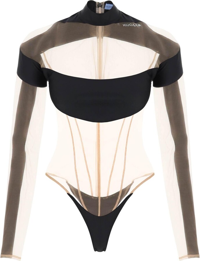 Thierry Mugler Long Sleeve Illusion Bodysuit - ShopStyle Tops