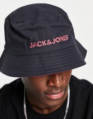 Jack and Jones reversible bucket hat with contrast logo in black and pink -  ShopStyle