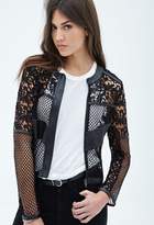 Thumbnail for your product : Forever 21 Faux Leather-Paneled Mesh & Lace Jacket