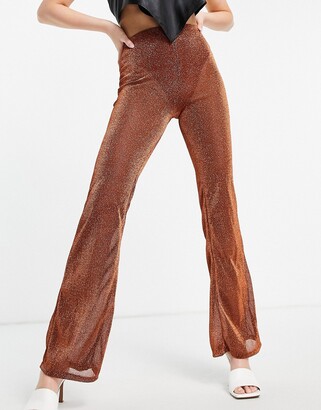 AsYou metallic flare trousers in bronze - ShopStyle