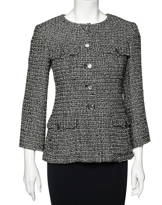 CHANEL Fancy Tweed Hound tooth Jacket & Skirt Yellow 40