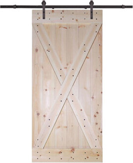 TMS Paneled Wood Unfinished Barn Door with Installation Hardware Kit