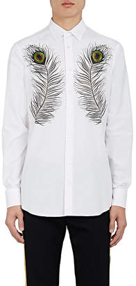 Alexander McQueen Men's Peacock-Feather-Embroidered Cotton Shirt