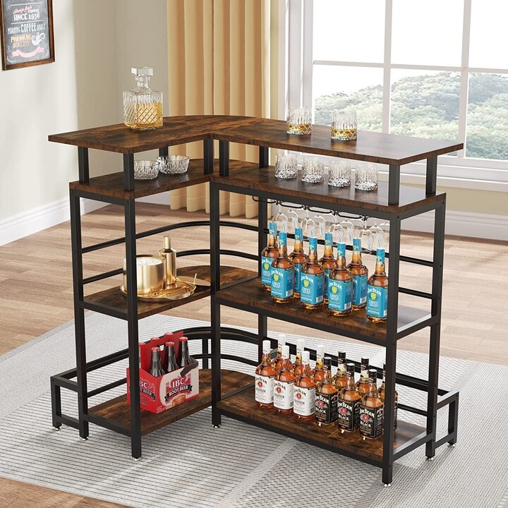 Farfarview LShaped Liquor Bar Table with Glass Holders and Shelves with Footrest ShopStyle