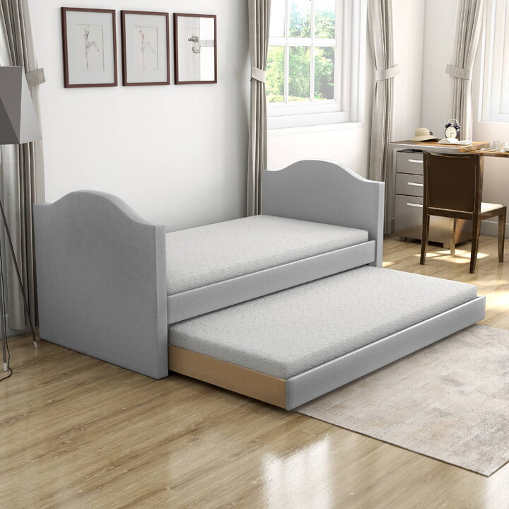 Boyd Sleep Messina Gray Upholstered Faux Leather Daybed with Trundle Bed, Twin