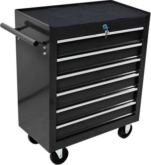 Wrought Studio Rolling Tool Box With 6 Drawers And Secure Lock For Workshop - Black Drawer Cart Lock Smooth -Bearing Slides