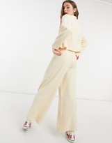 Thumbnail for your product : Monki Calah fluffy knitted wide leg trousers in beige 3 piece co-ord