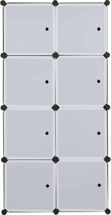AsterOutdoor 8 Cube Organizer Stackable Plastic Cube Storage Shelves Modular Closet Cabinet with Hanging Rod White Doors and Black Panels