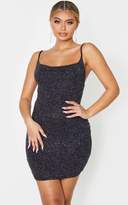 black textured glitter cowl neck bodycon dress