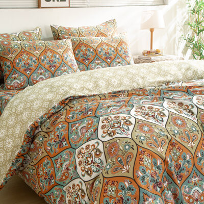 DaDa Bedding Bohemian Floral Medallion Duvet Cover Set – Reversible Patterned Bedding with Soft Cotton Blend