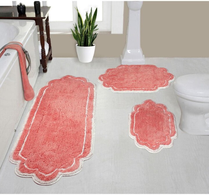 HOME WEAVERS INC Allure Collection 100% Cotton Tufted Bath Rug, 3-Pcs Set with Runner, Coral