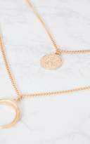Thumbnail for your product : PrettyLittleThing Gold Coin Bull Horn Layered Necklace