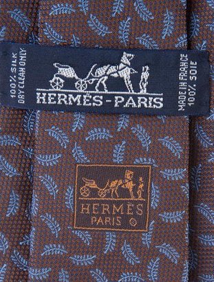 Hermes Leaf Print Silk Tie
