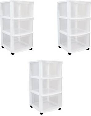Gracious Living Clear 3 Drawer Storage Chest System With Casters, White (3 Pack)