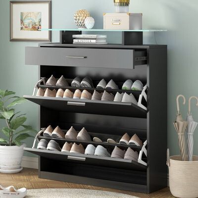 Black Manufactured Wood Shoe Storage Bench
