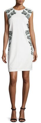 Laundry by Shelli Segal Cap-Sleeve Floral-Embroidered Dress, Warm White