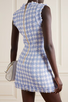 Thumbnail for your product : Balmain Double-breasted Checked Cotton-blend Tweed Mini Dress - Blue