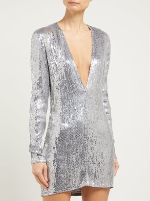 Ashish Sequinned Plunge-neck Mini Dress - Silver