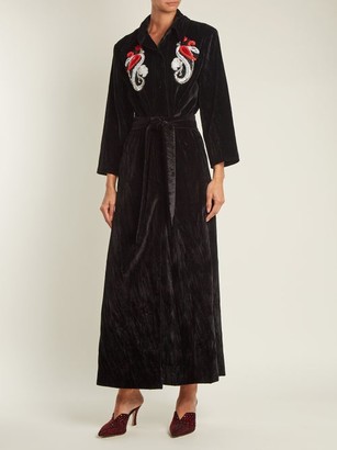 ATTICO Mia Embellished Cotton-velvet Robe Coat - Black Print