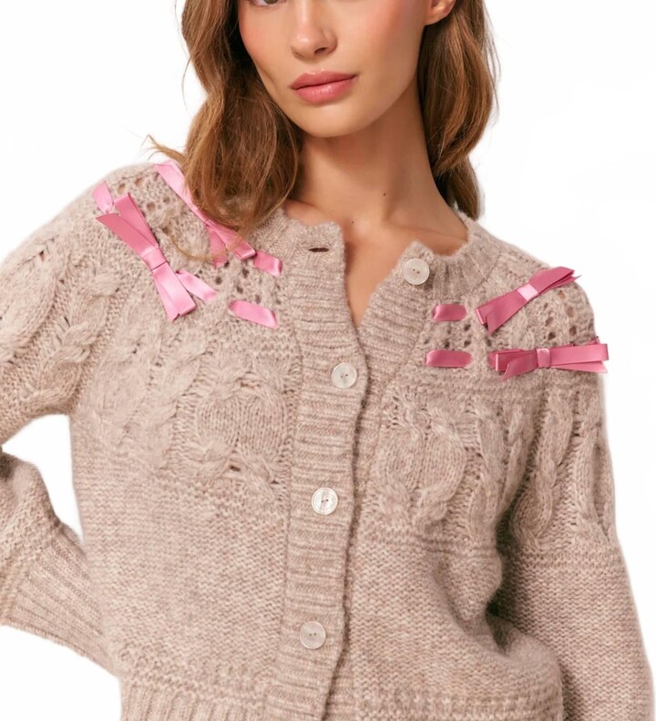 LoveShackFancy Clementian Cardigan In Oatmeal