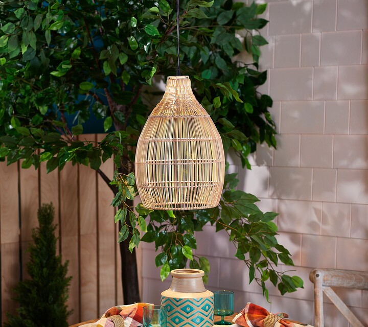 Sterno Home My Home 16.5" Tall Faux Rattan Solar Hanging Pendant