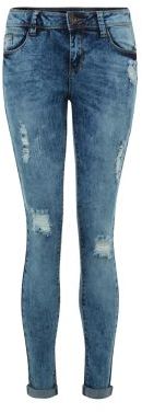 New Look Teens Blue Mottled Ripped Skinny Jeans
