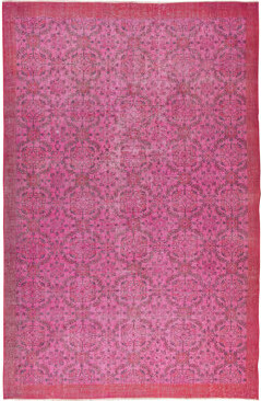 Williston Forge 7.5x11 Ft Elegant Turkish Wool Area Rug Over-Dyed in Pink, Handmade Floral Design Carpet