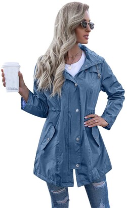 iChunhua Women's Casual Outdoor Waterproof Lightweight Windbreaker Raincoat Hooded Rain Jacket Blue Medium
