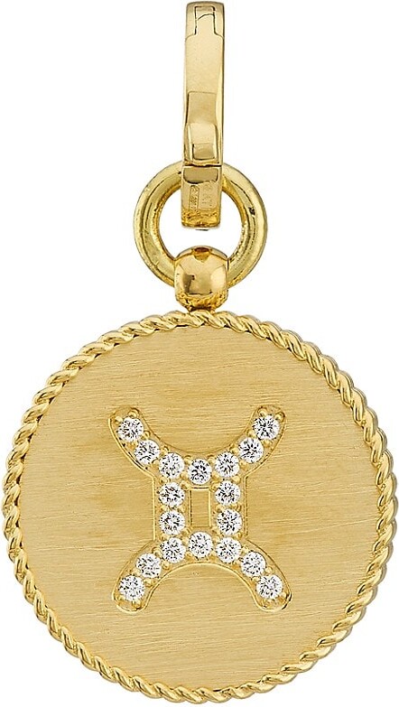 Mother’s Day 10K Gold Over Sterling Pave Round Cut Gemini Zodiac Pendant 
