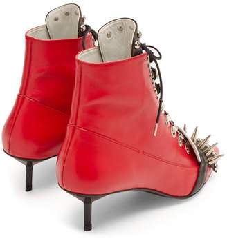 Marques Almeida Spike Embellished Lace Up Kitten Heel Boots - Womens - Black Red