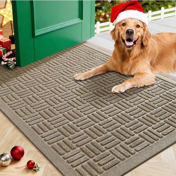 AI'MAGE FrontDoorIndoorOutdoorEntranceDirtTrappingWaterproofAll-SeasonDoormatNon-SlipRubberLowProfileEasyBrownstandard