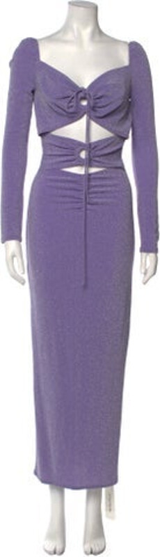 Ronny Kobo Evening Gown Purple Glitter Accents Long Sleeve with V-Neck Concealed Zip Closure at Back Designer