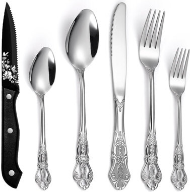 KEWILO Retro Silverware Set with Steak Knives(Set of 48)