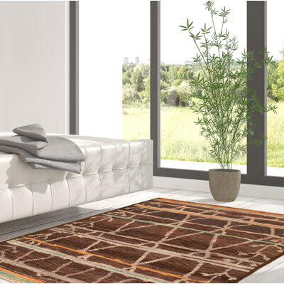 Ecarpetgallery One-of-a-Kind Hand-Knotted New Age Moroccan Dark Brown 4'1" x 5'9" Wool Area Rug