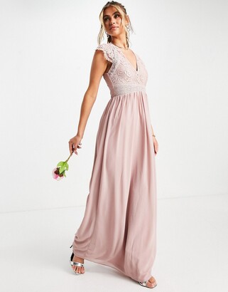 TFNC Bridesmaid lace wrap maxi dress with gathered skirt in grey