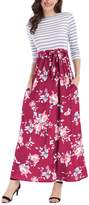 Thumbnail for your product : BIUBIU Women's Striped Floral 3/4 Sleeve Tie Waist Long Maxi Dress with Pockets S