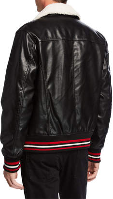 Modern American Designer Men's Faux-Leather Bomber Jacket