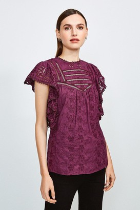 Karen Millen Cotton Broderie Sleeveless Shirt