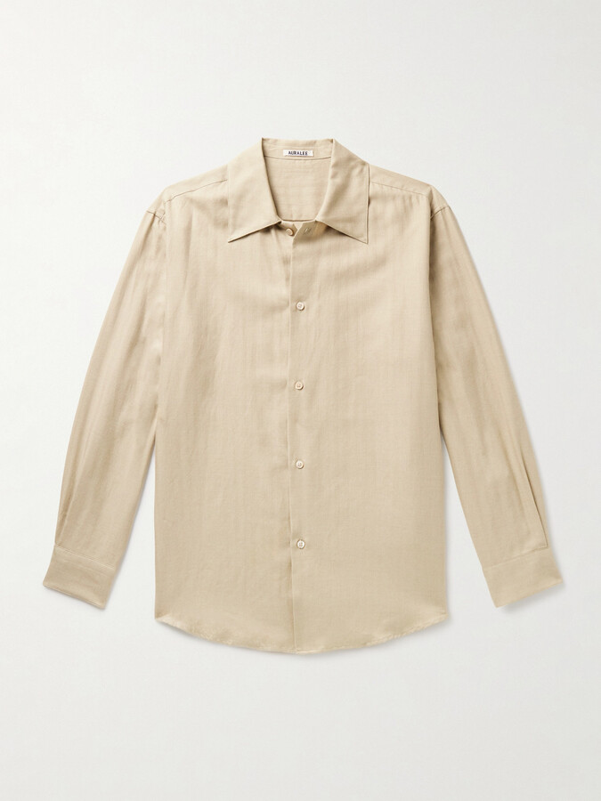 AURALEE Herringbone Cotton and Cashmere-Blend Shirt