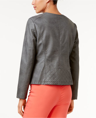 Alfani Petite Faux-Leather Quilted-Trim Jacket, Only at Macy's