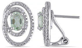 Concerto Green Amethyst and Diamond Sterling Silver Orbit Earrings