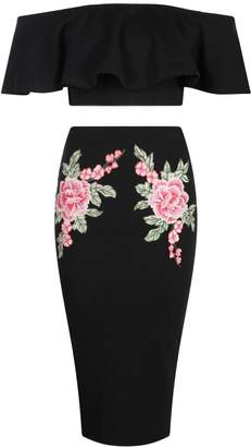 boohoo Petite Anna Embroidered Crop and Midi Skirt Co-ord