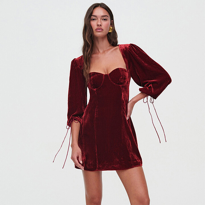 Lucyever Women & apos;s French Backless Short Dresses Sexy Square Collar Drawstring Long Sleeve Velvet Dress Autumn Elegant Evening Party Dress