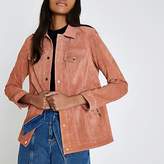 Thumbnail for your product : River Island Dark pink suede trucker jacket